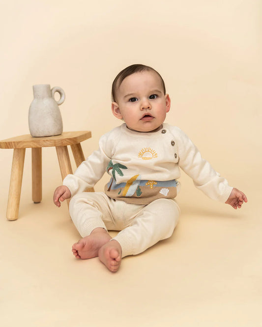 Surf Embroidered Baby Knit Pullover (Organic Cotton)