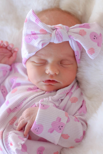 Bamboo Waffle Knit Large Bow Headwrap- Sea Snuggles