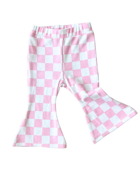 Checkered Flare Pants - Pink