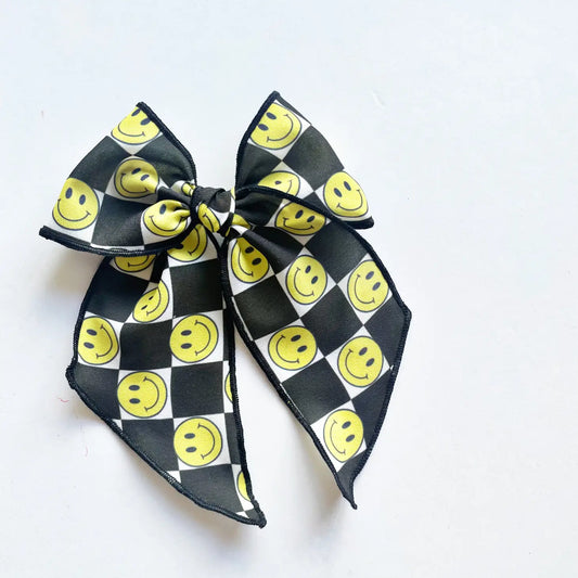 SALE - Checkered Smiley Bow