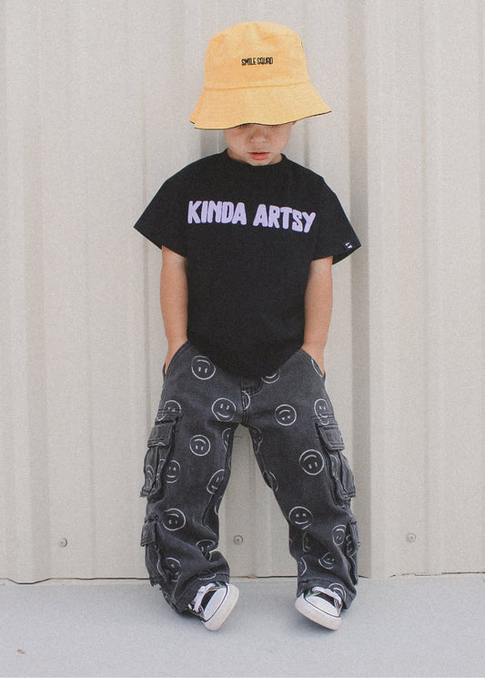 Smiley Face Baggy Jeans - Black