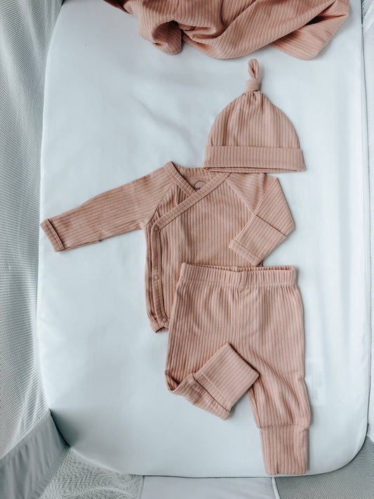 Organic Newborn Going Home Ribbed Set - Blush