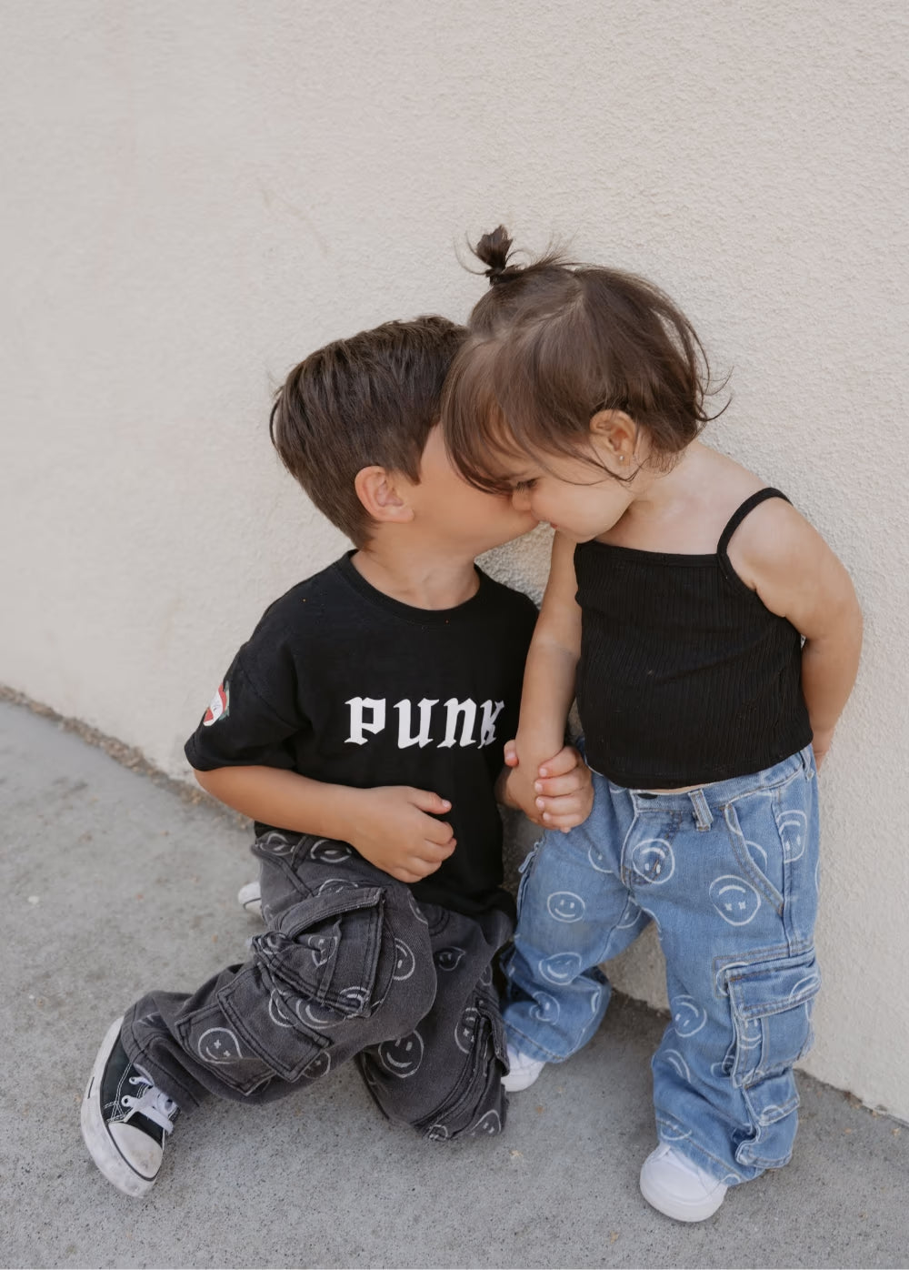 Smiley Face Baggy Jeans - Black