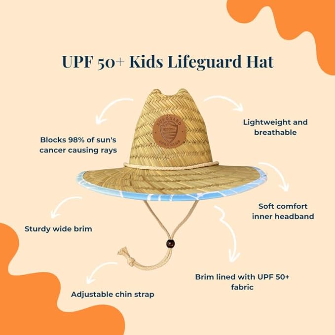 Little Straw Lifeguard Hat - Blue Monstera
