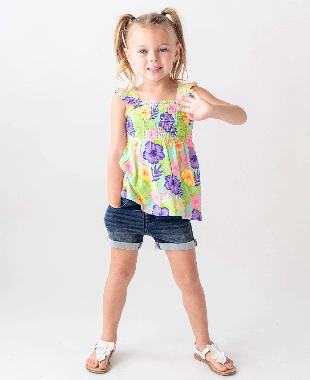 Girls Medium Wash Denim Stretch Shorts