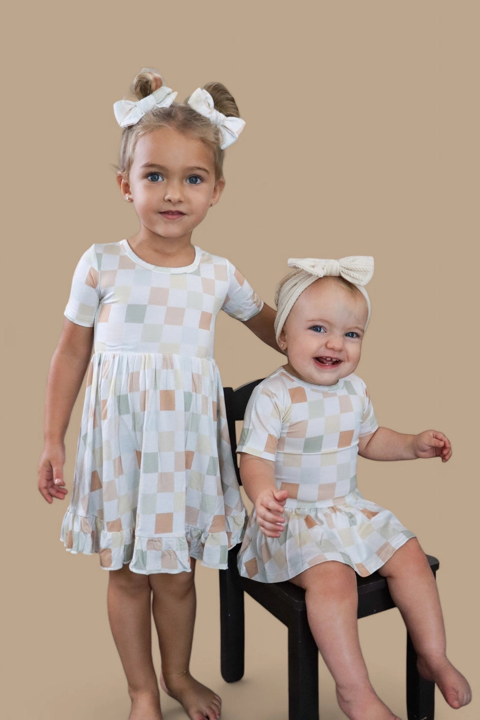 Muted Checkers Dream Ruffle Dress