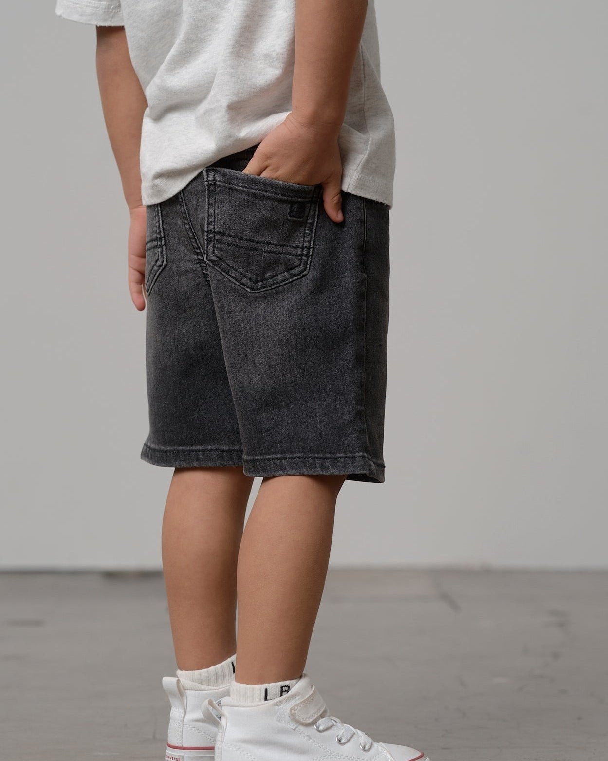Straight Denim Shorts- Black