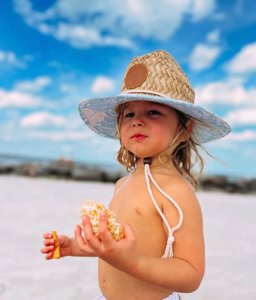 Little Straw Lifeguard Hat - Blue Monstera