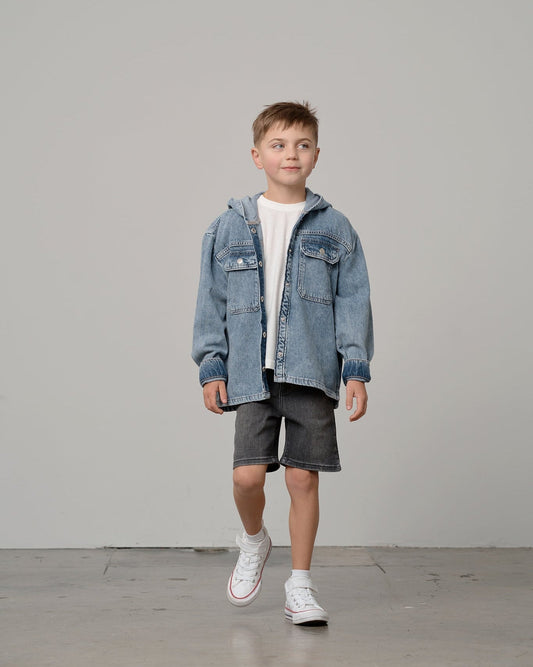 Straight Denim Shorts- Black