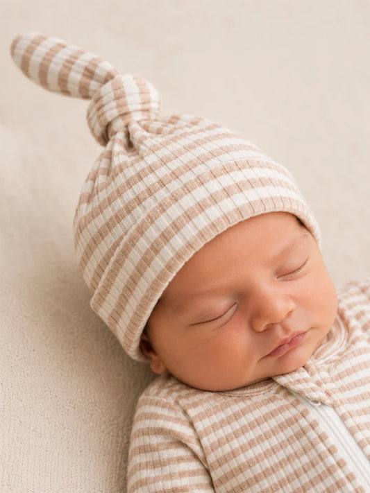 Tan Stripe Ribbed Beanie