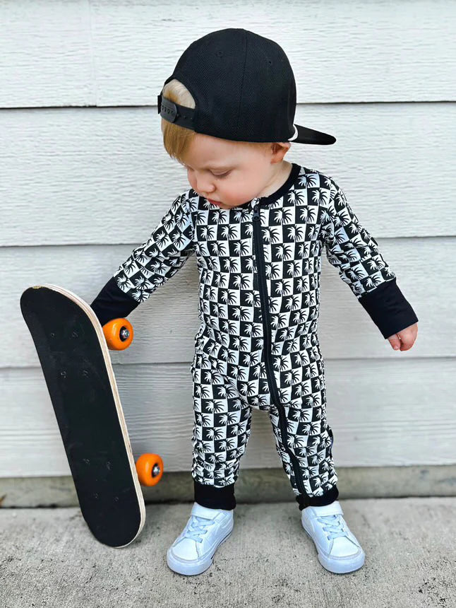 Checkered Palm Zipper Onesie