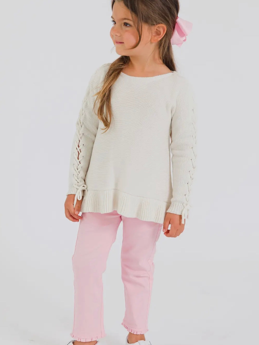 Girls Pink Ruffle Straight Jeans