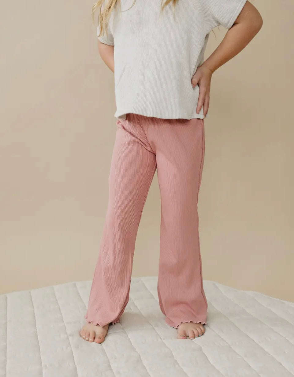 Ribbed Bamboo Flares - Pink