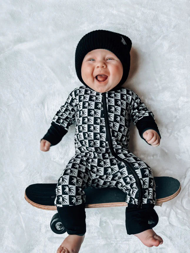 Checkered Palm Zipper Onesie