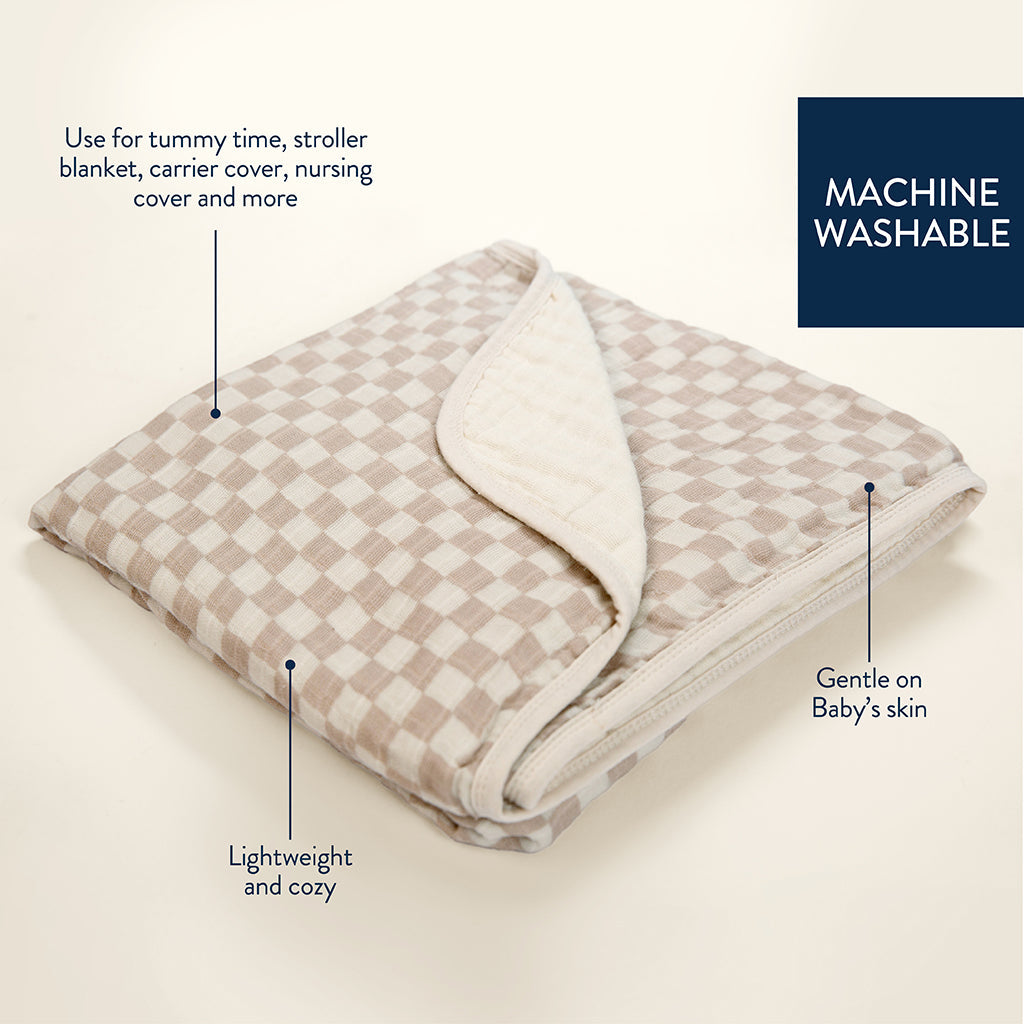 Muslin Blanket - Toast Checkerboard