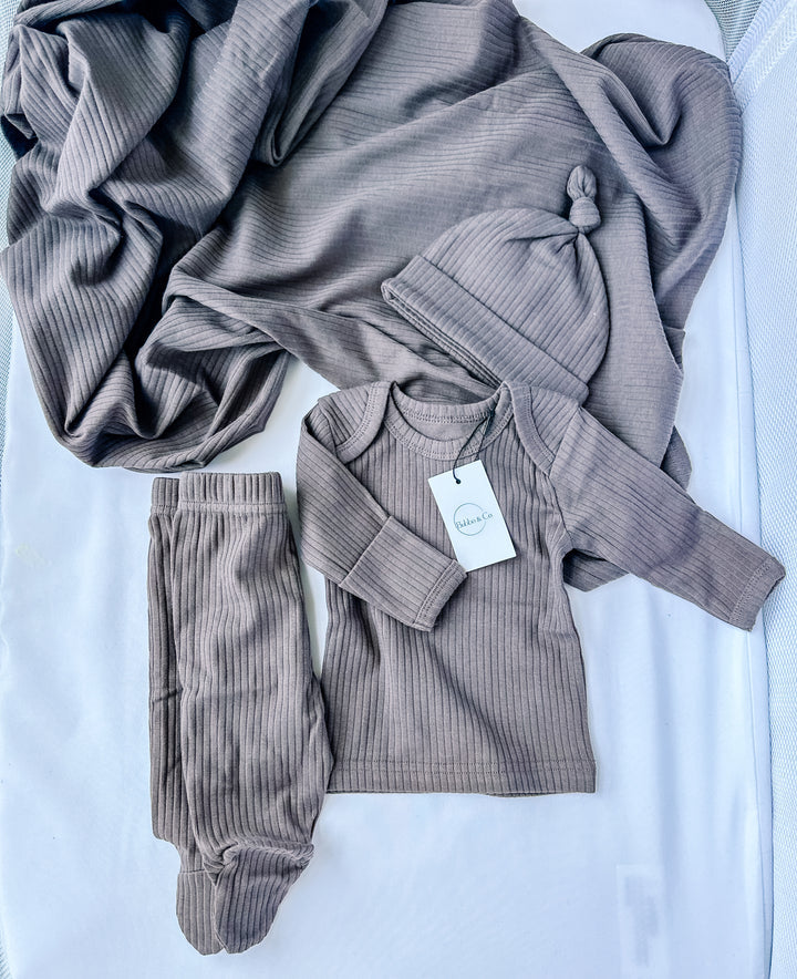 Organic Newborn Going Home Ribbed Set