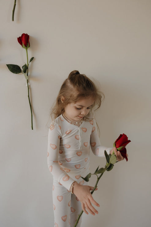 Bamboo Two Piece Pajamas - Love Note - Grey