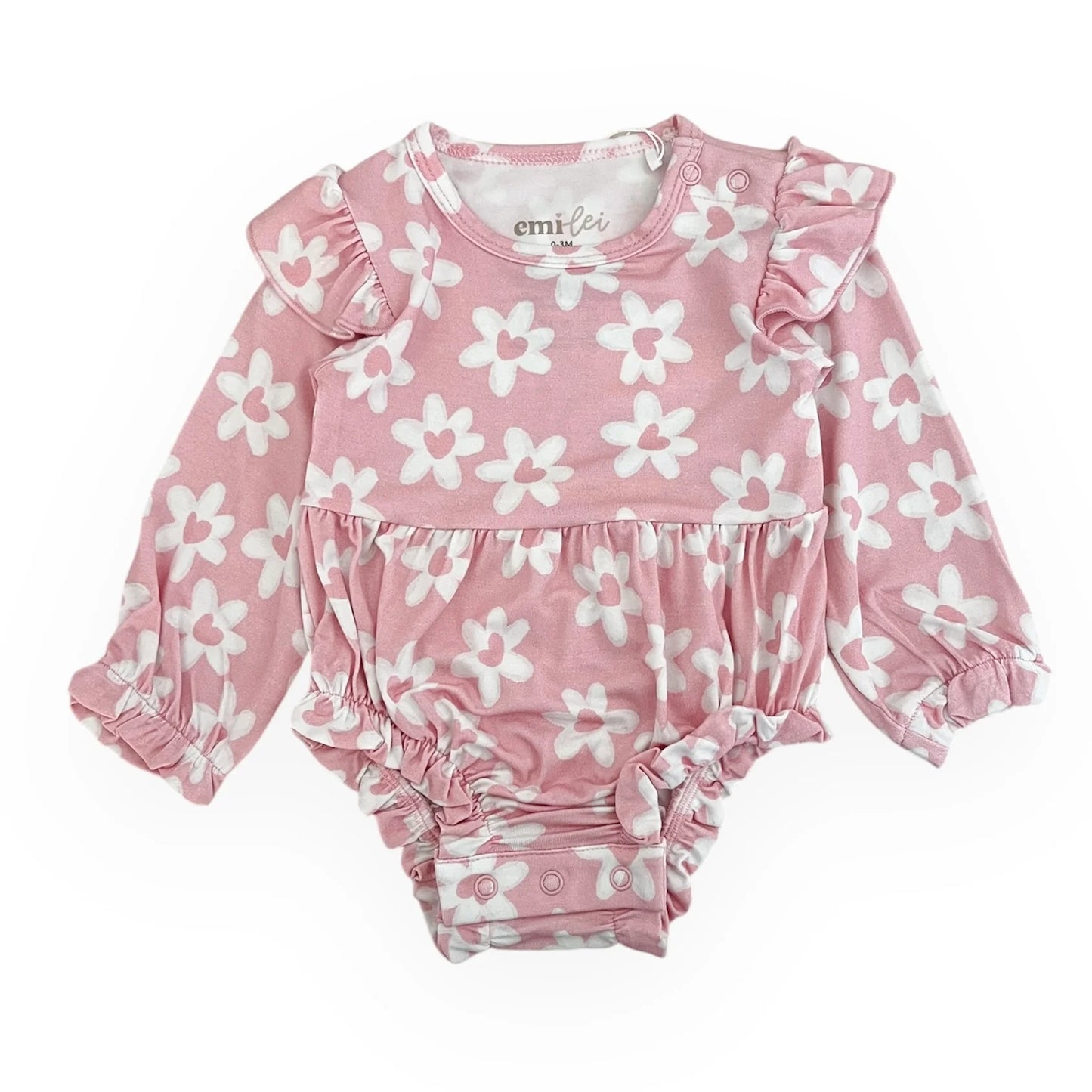 Bamboo Ruffle Bubble Romper - Floral Hearts
