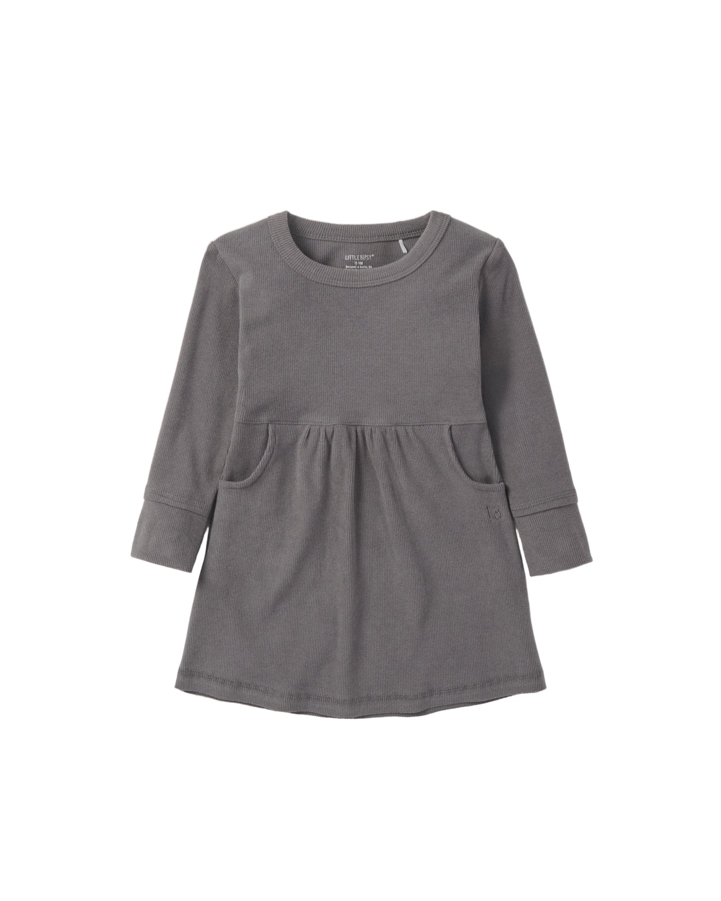 Long Sleeve Ribbed Dress - Graphite