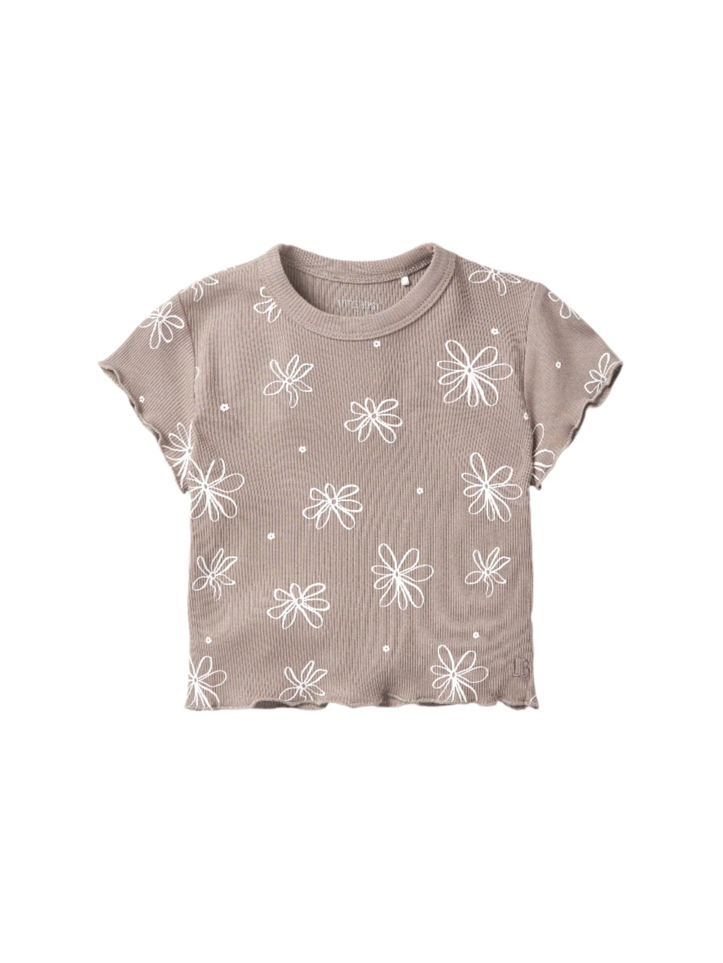 Floral Ribbed Lettuce Trim Tee - Mushroom