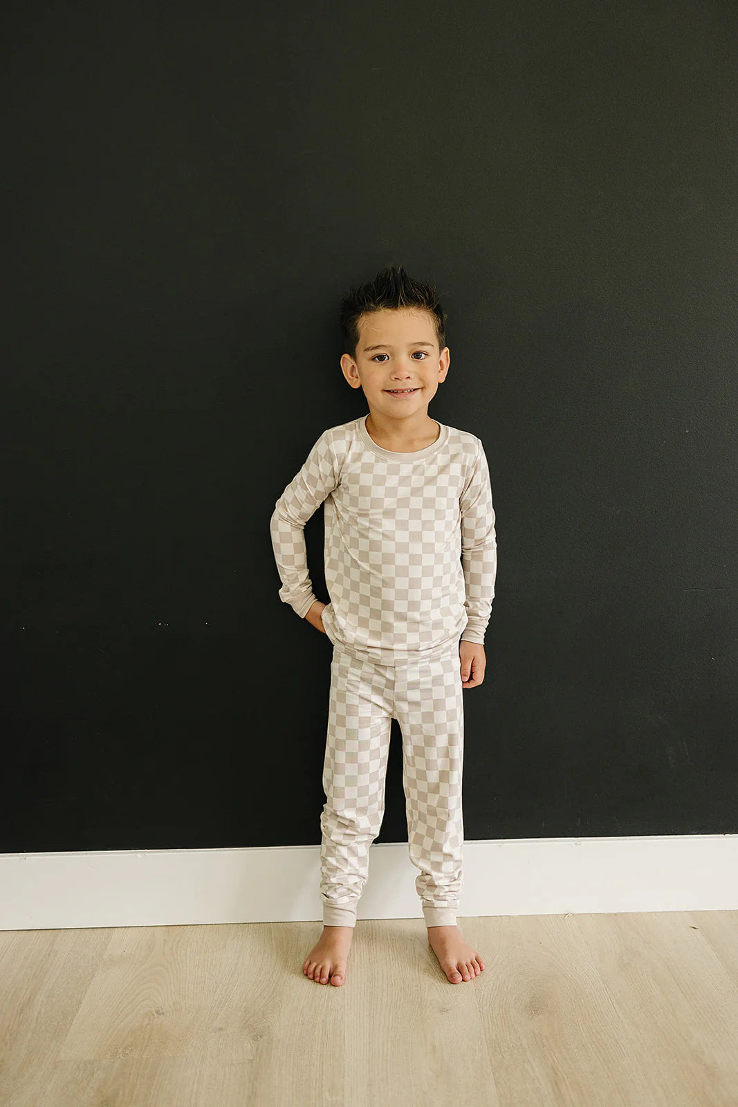 Taupe Checkered Bamboo Pajama Set