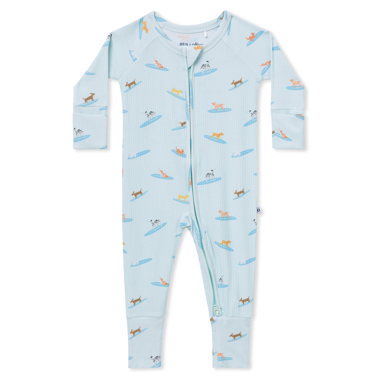 Blue Surfing Dogs Ribbed Zip Romper