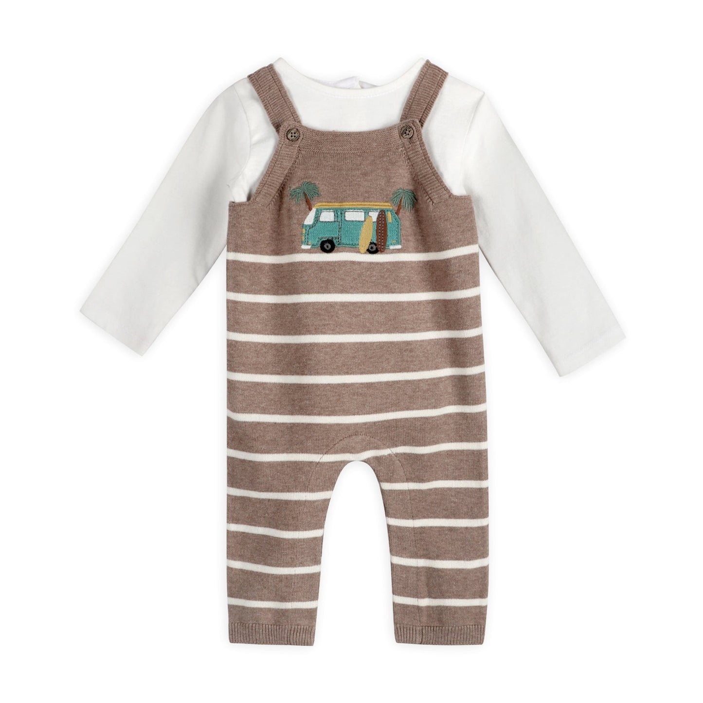 Camper Van Embroidered Baby Knit Overalls (Organic)