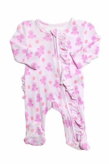 Bamboo Waffle Ruffle Zipper Footie- Sea Snuggles