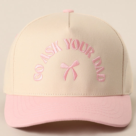 Go Ask Your Dad Embroidery Two-Tone Trucker Hat - Light Pink