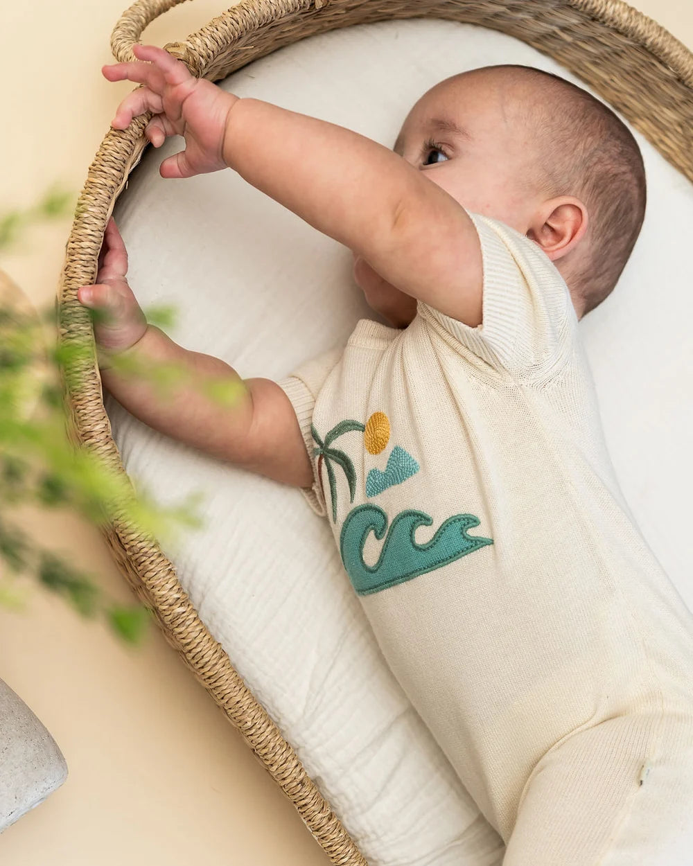 Beach Embroidered Baby Knit Romper (Organic Cotton)