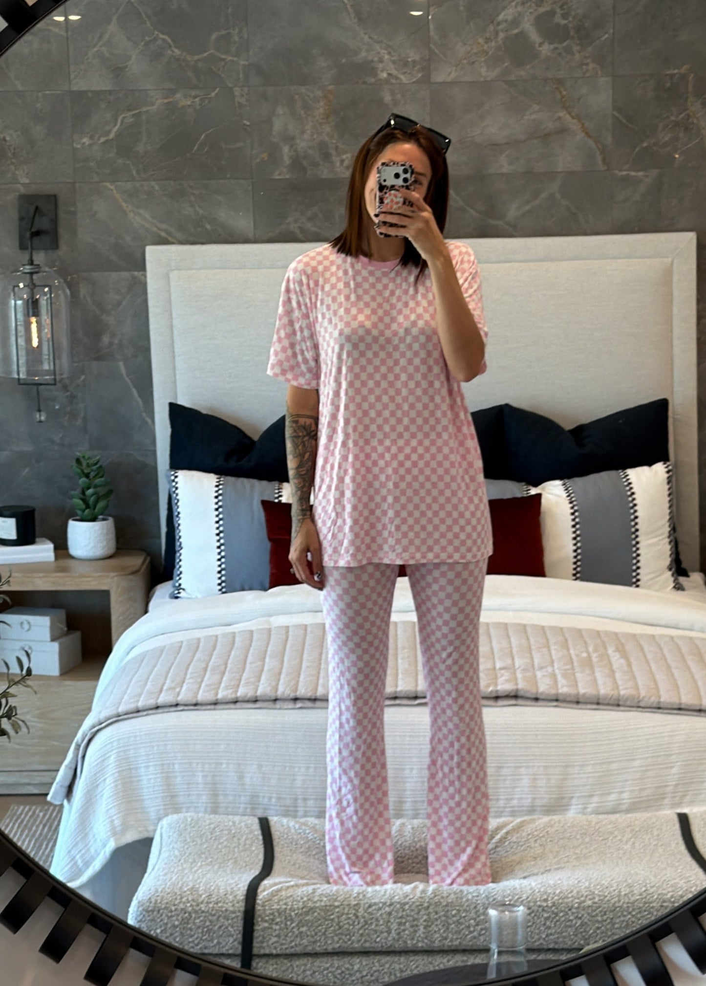 Women's Pink Classic Checker Bamboo Set