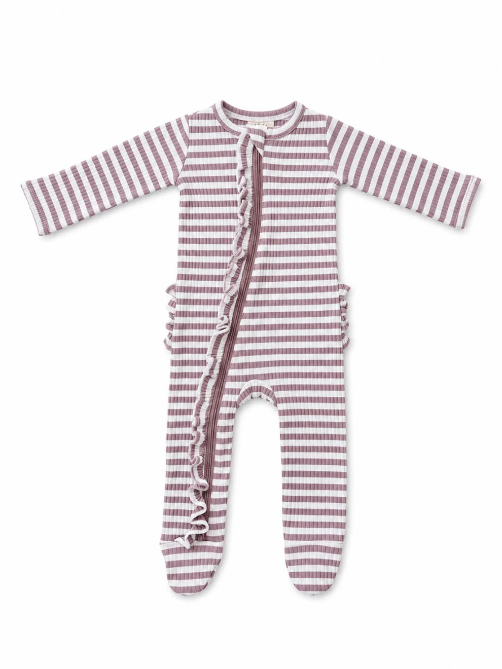 Violet Stripe Ribbed Frill 2-Way Zip Footie