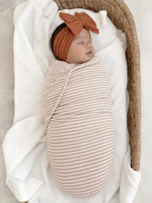 Tan Stripe Ribbed Swaddle