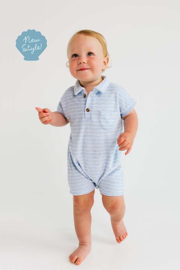 Blue Stripe Terry Cloth One-Piece