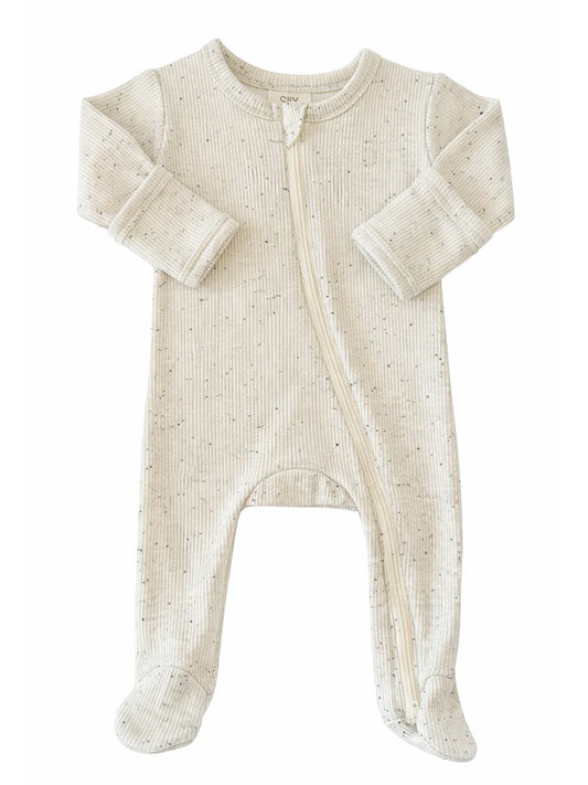 Cream Speckle Ribbed 2-Way Zip Footie