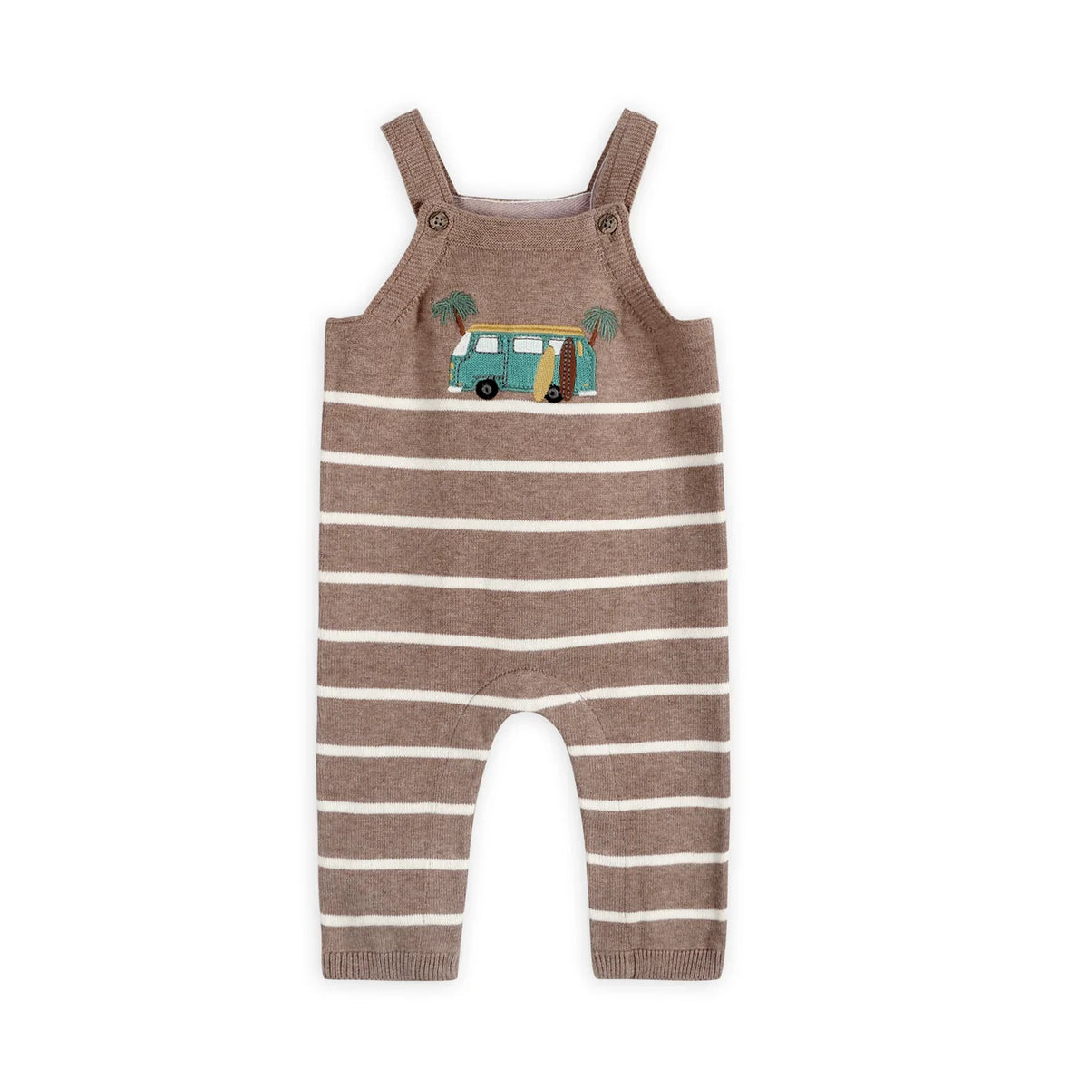 Camper Van Embroidered Organic Cotton Baby Knit Overalls