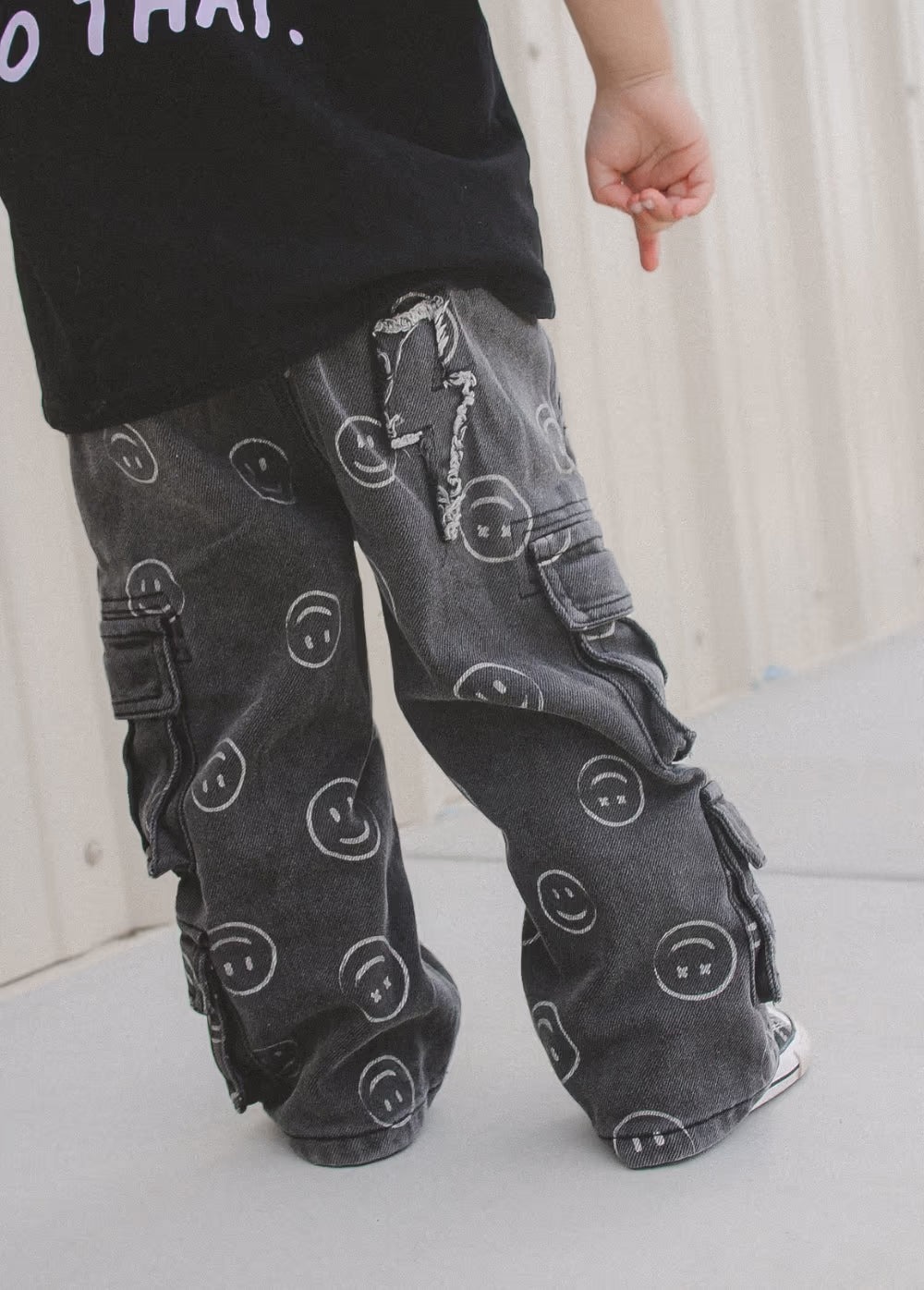 Smiley Face Baggy Jeans - Black