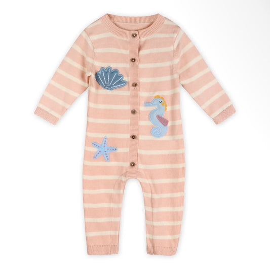 Ocean Embroidered Knit Baby Jumpsuit