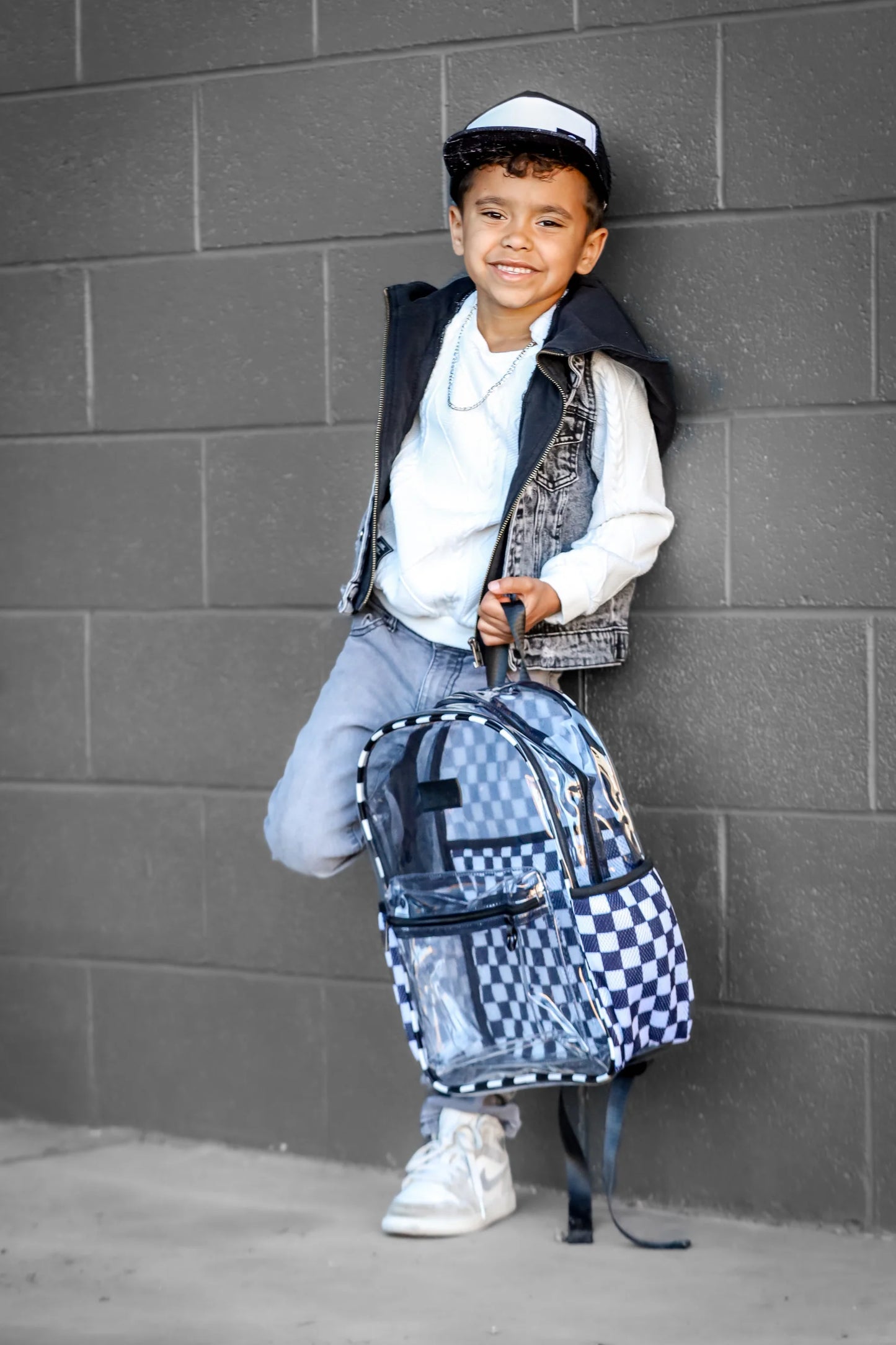 Kids Clear Checkered Backpack