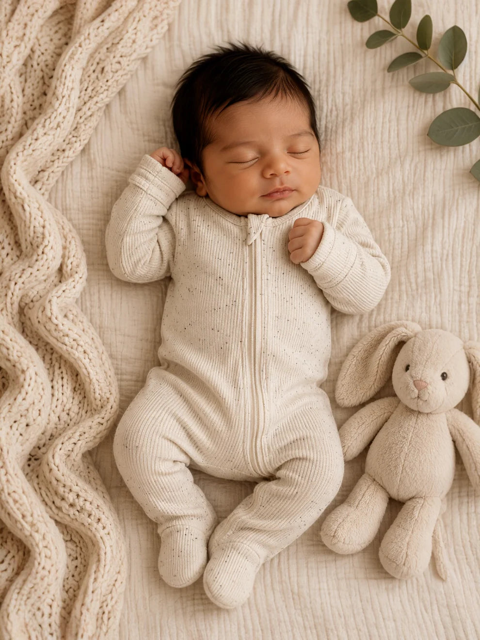 Cream Speckle Ribbed 2-Way Zip Footie