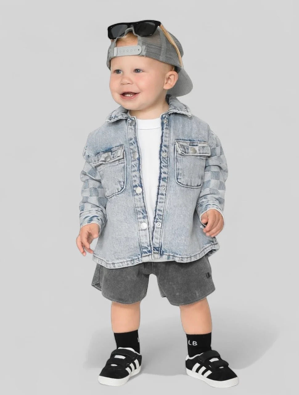Checkered Denim Shacket - Light Wash