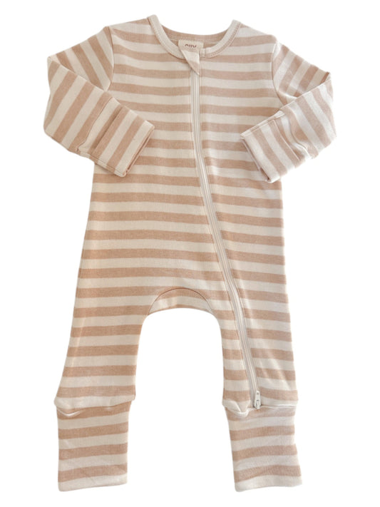 Biscuit Stripe - Organic 2-Way Zip Romper
