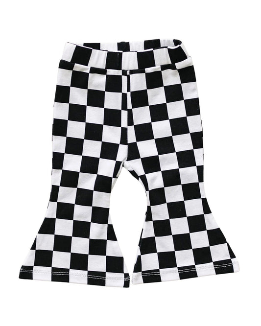 Checkered Flare Pants - Black