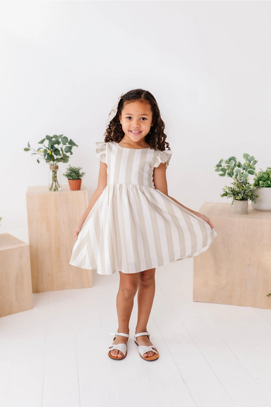 Green Coastal Stripes Tie Back Dress