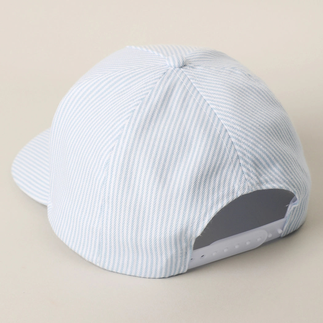 Mama Needs a Beach Break Embroidered Striped Trucker Hat - Blue