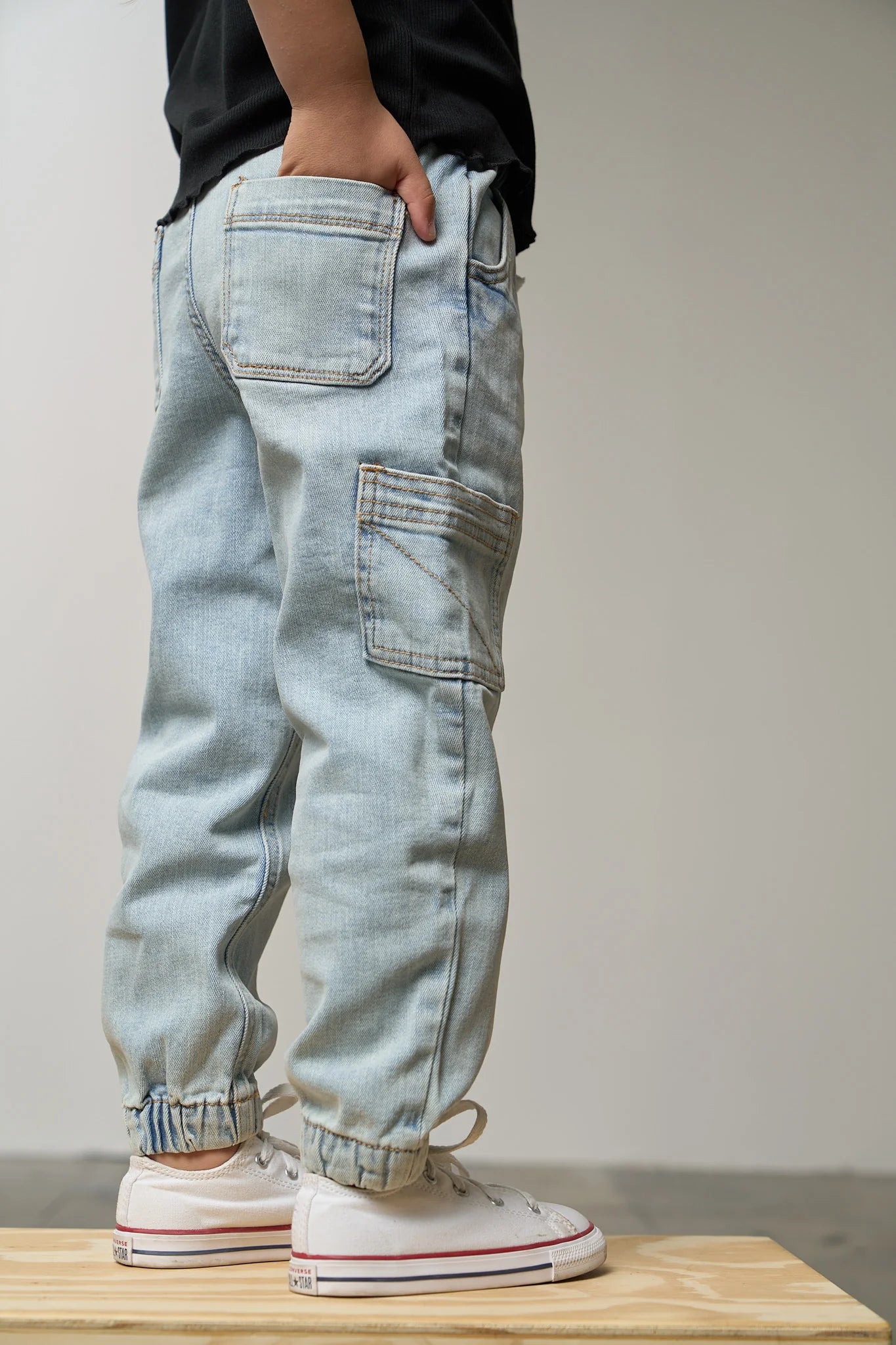 Cargo Denim Joggers - Light Wash