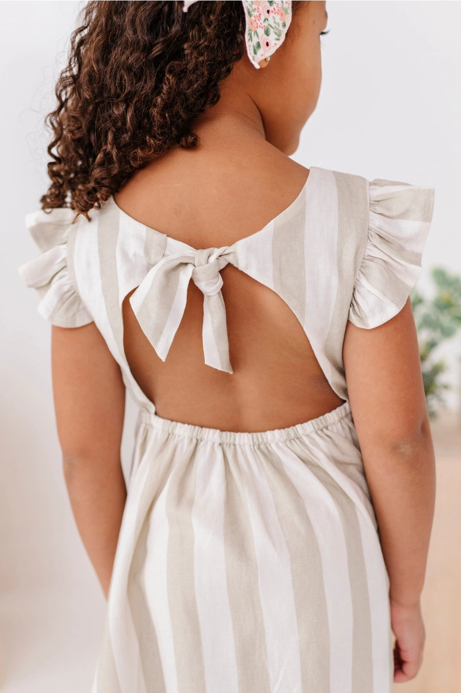 Green Coastal Stripes Tie Back Dress