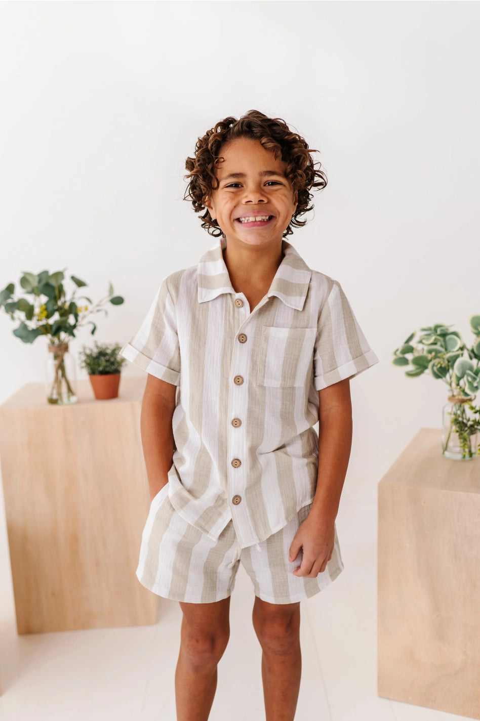 Green Coastal Stripes Boys Set