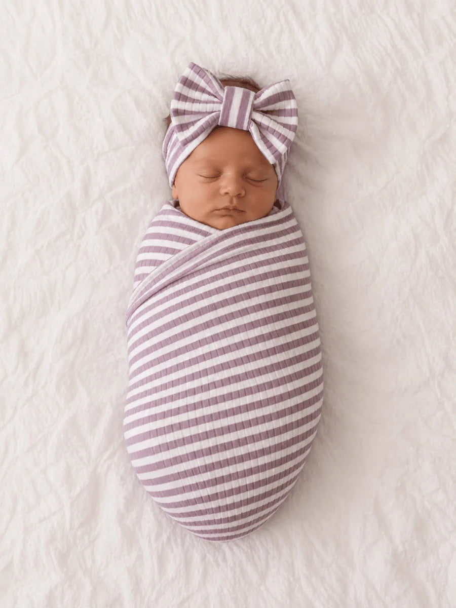 Violet Stripe Ribbed Swaddle