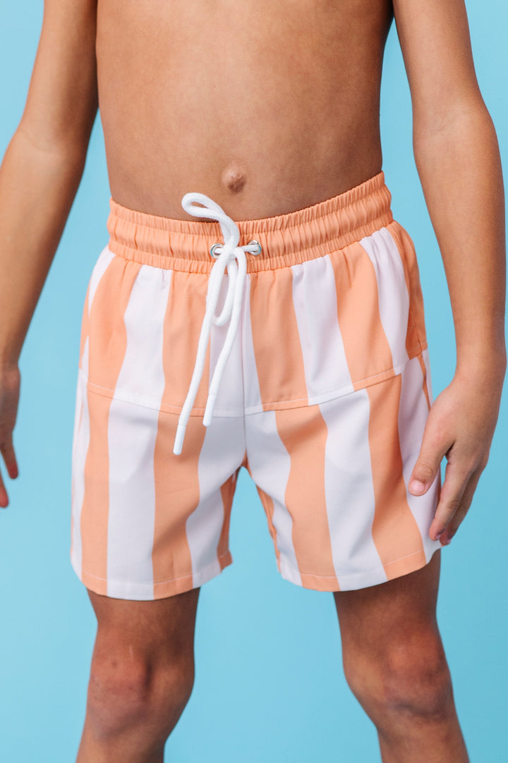 Tangerine Tide Stripes Swim Shorts